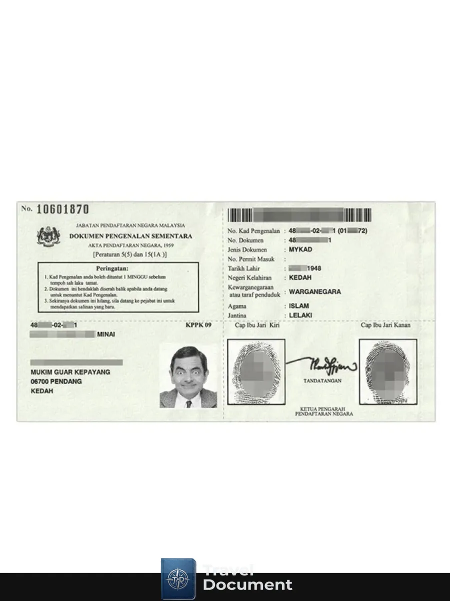Malaysia Temporary Identification Certificate — ID Cards