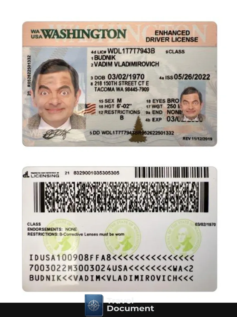 Usa Washington Driving License 2022 Present — Driver License