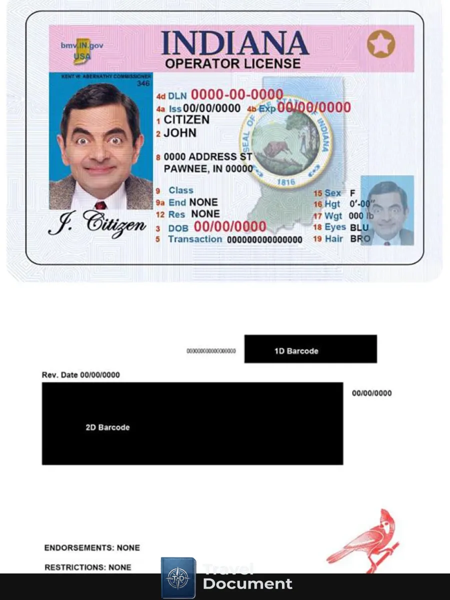 Usa Indiana Driving Operator License — Driver License