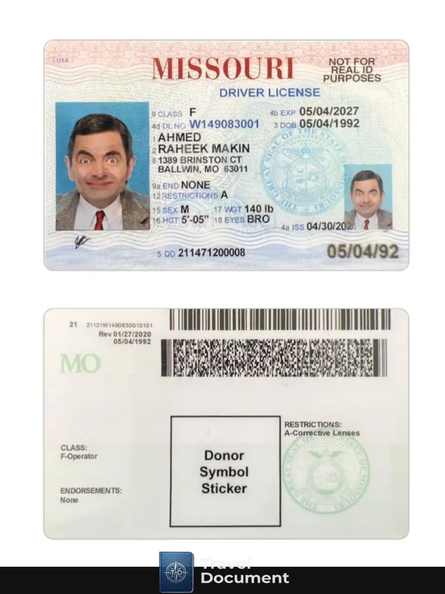 Usa Missouri Driving License 2021 Present