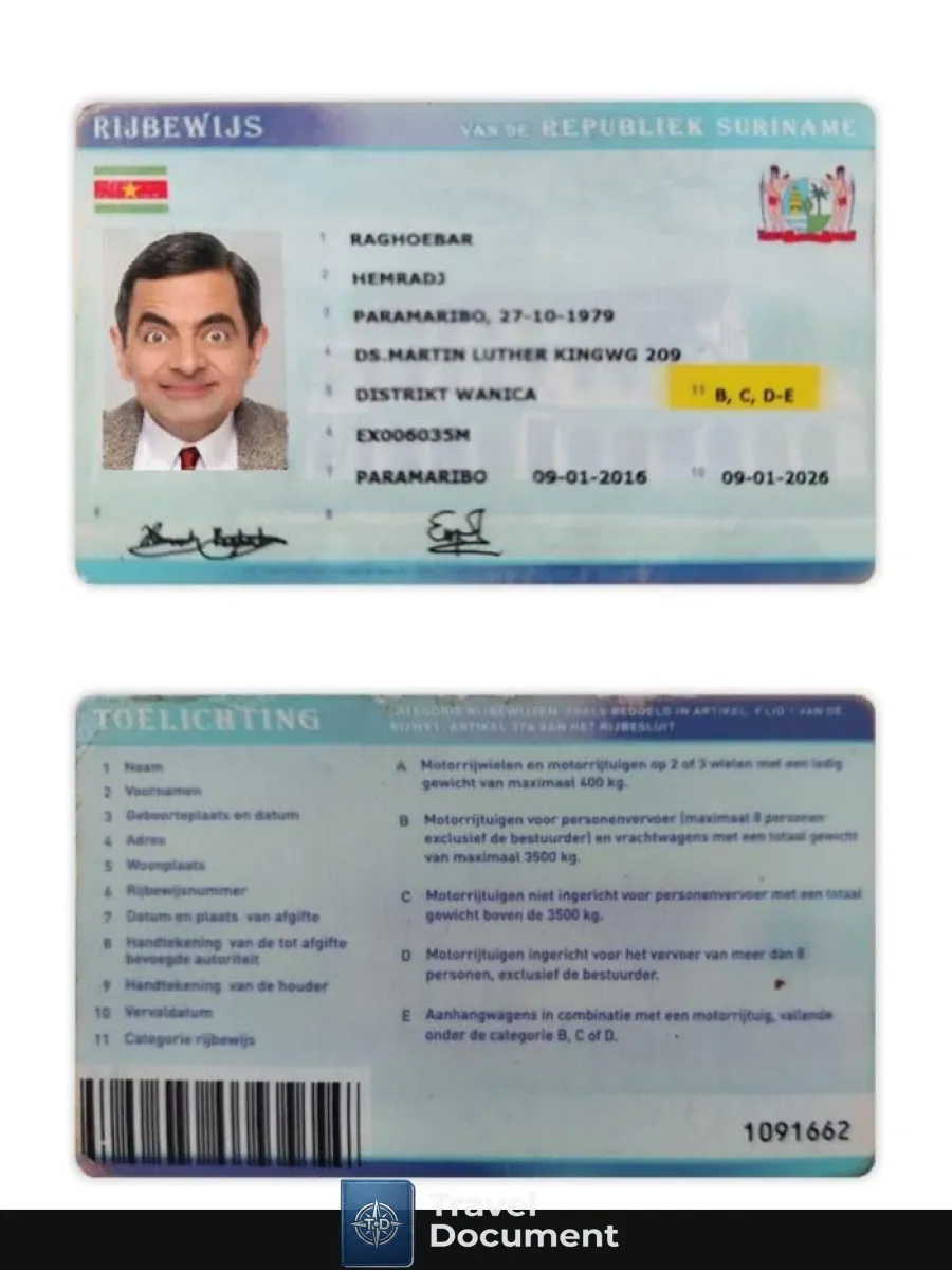 Suriname Driving License — Driver License