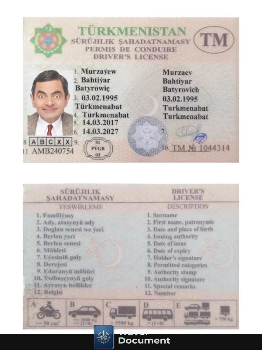 Turkmenistan Driving License — Driver License