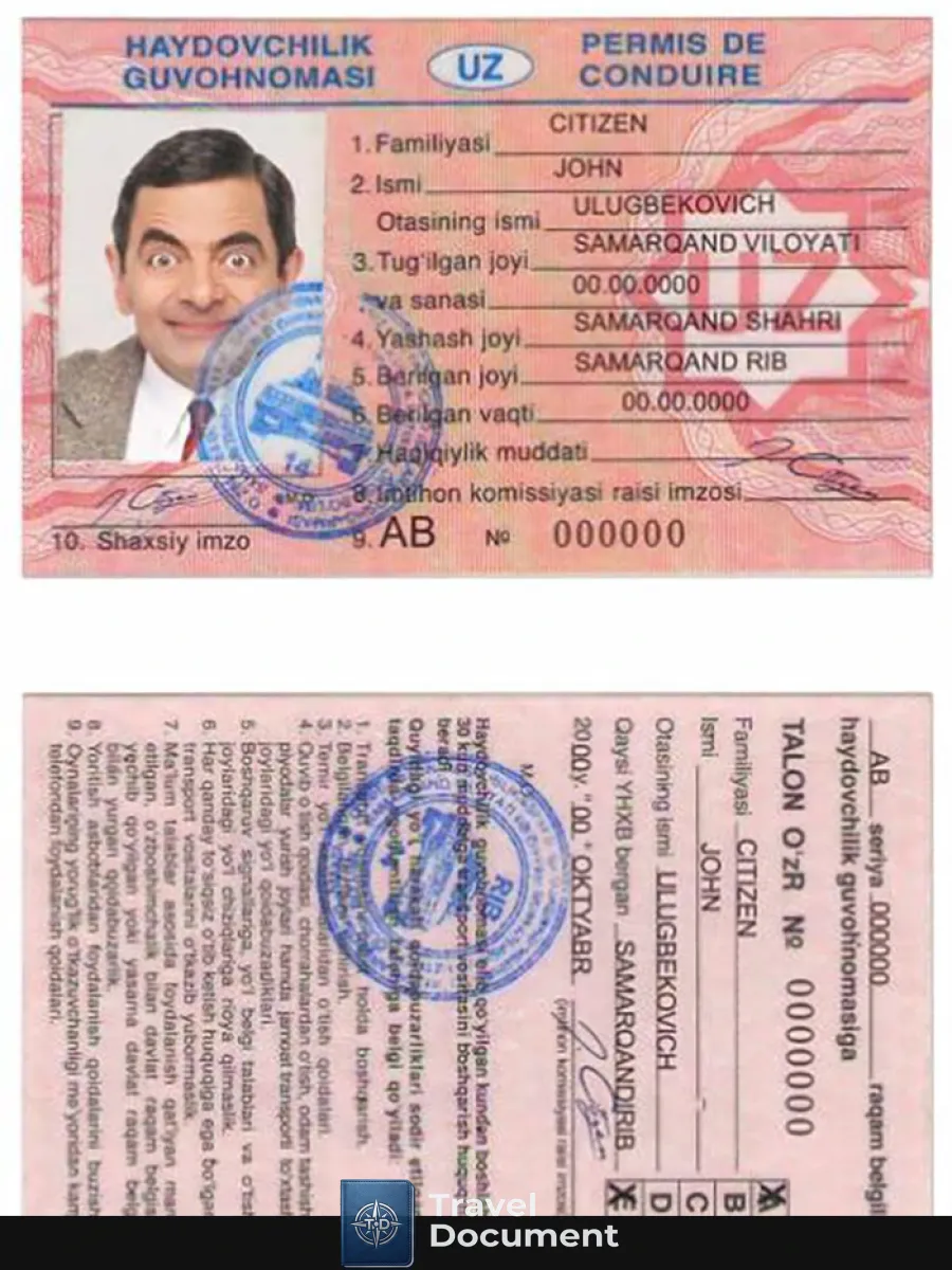 Uzbekistan Driving License — Driver License