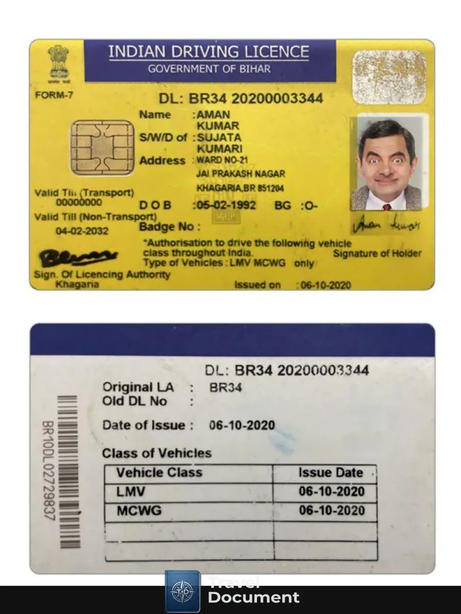 India Bihar State Driving License — Driver License