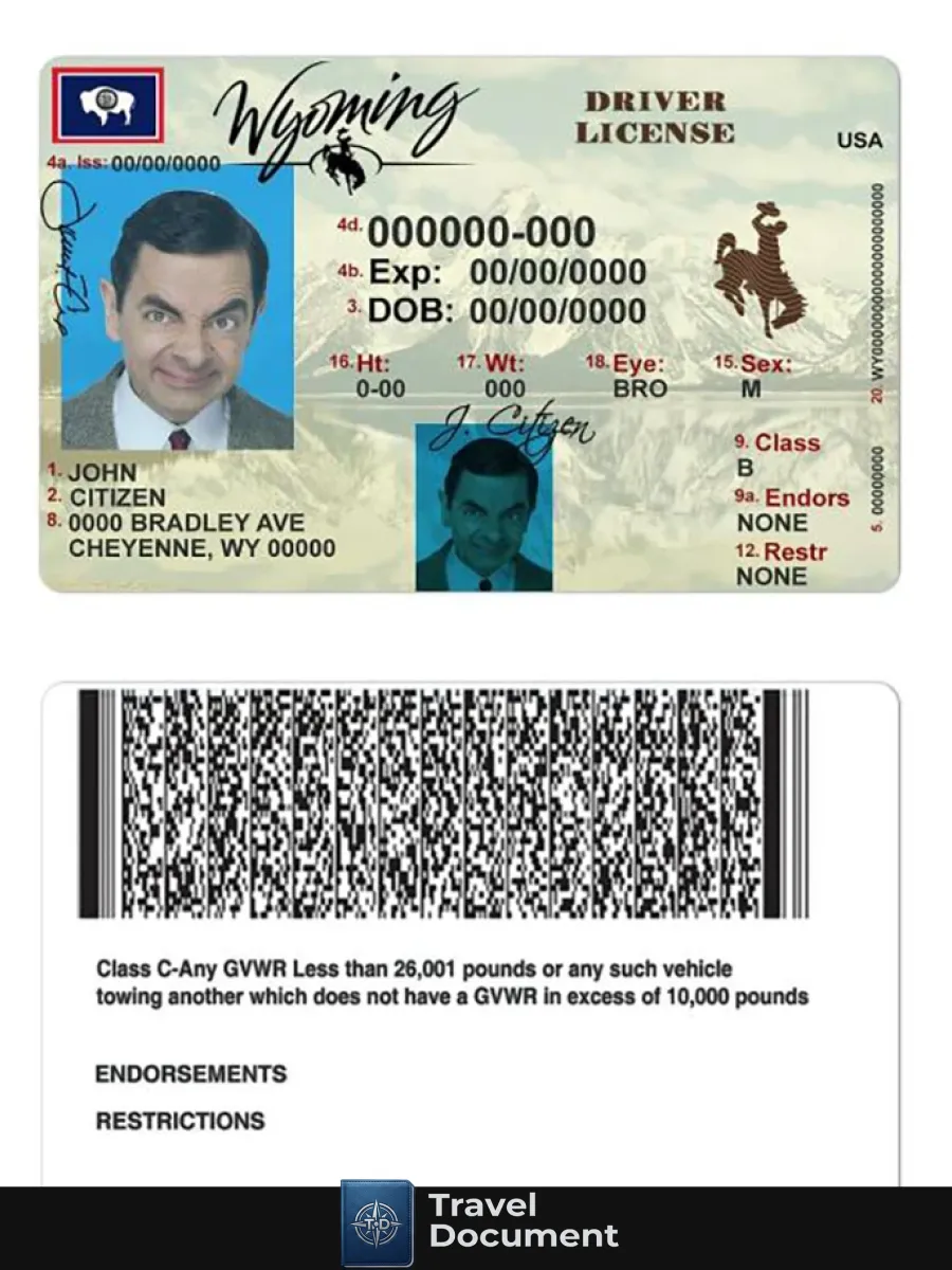 Usa Wyoming State Driving License — Driver License