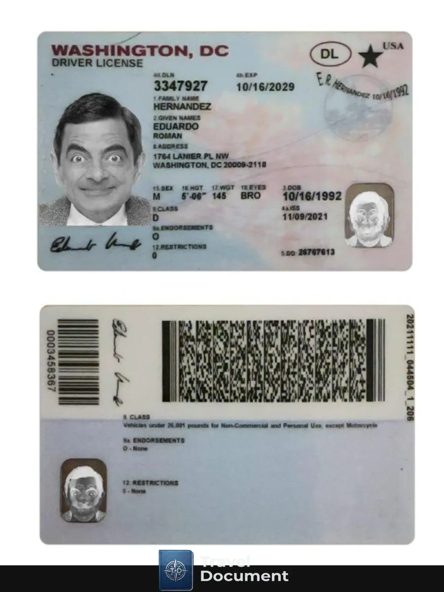 Usa Washington Dc Driving License — Driver License