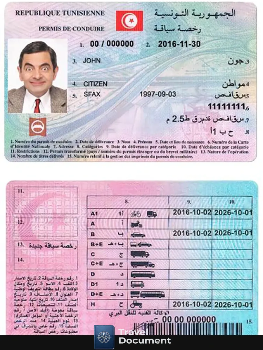 Tunisia Driving License — Driver License