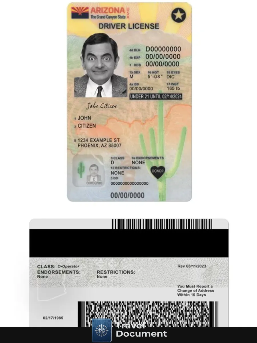 Usa Arizona Driving License Under 21 Version 2 — Driver License
