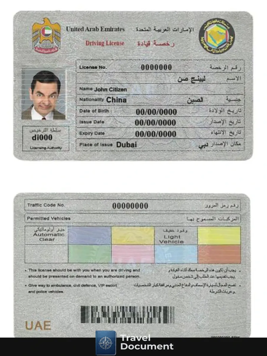 Uae United Arab Emirates Driving License — Driver License