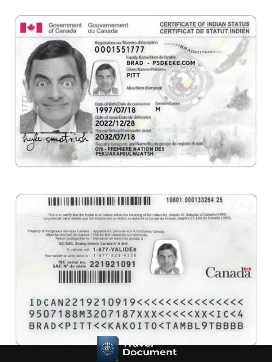 Canada Indian Status Id Card — ID Cards