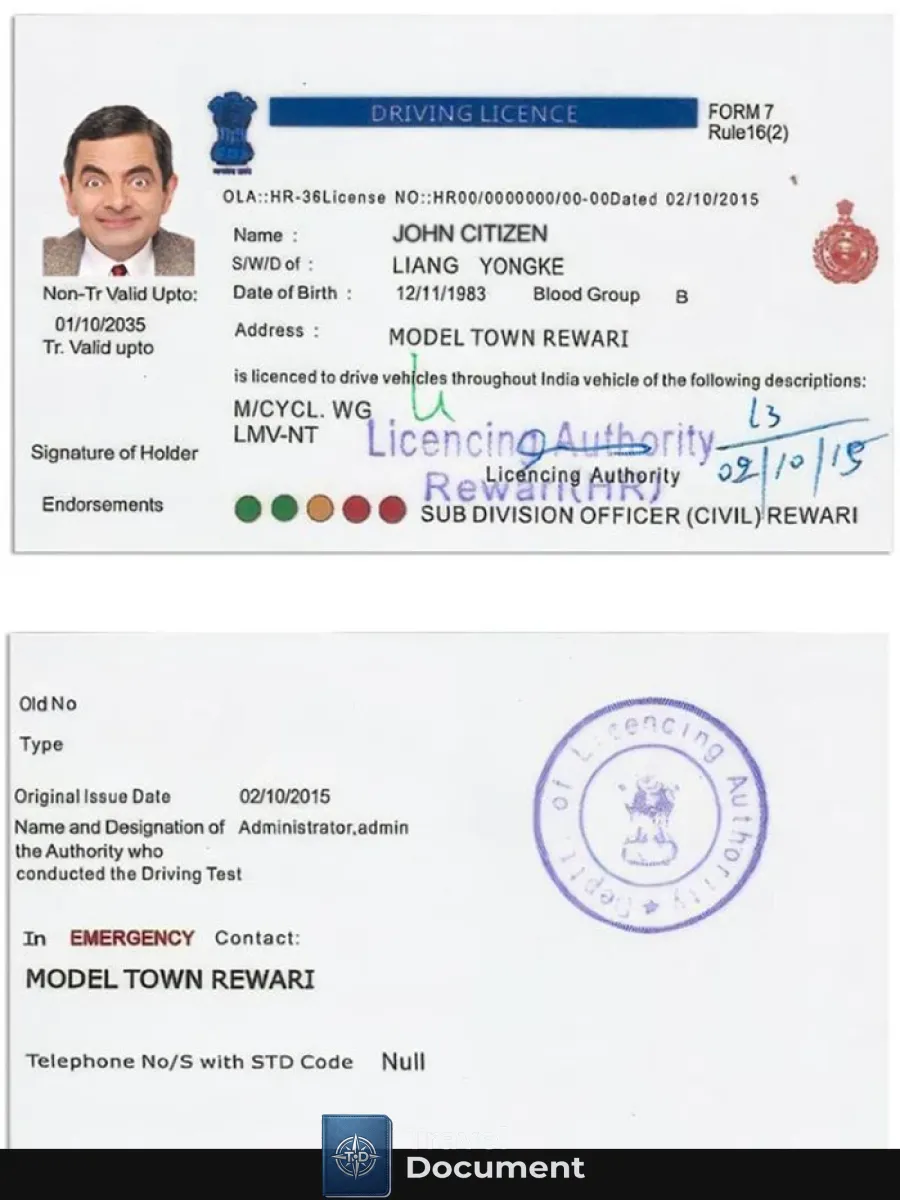India Driving License Version 5 — Driver License