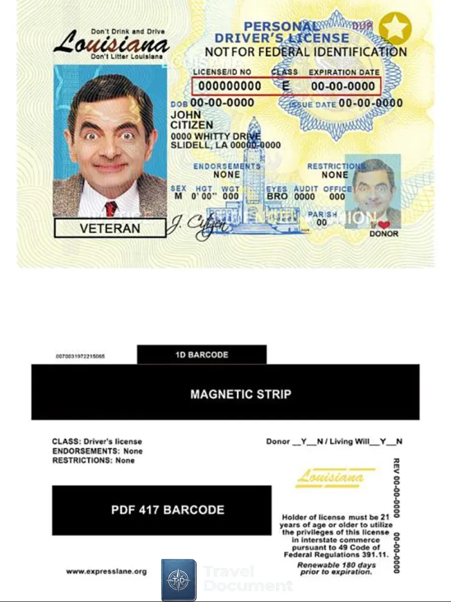 Usa Louisiana Driving License — Driver License