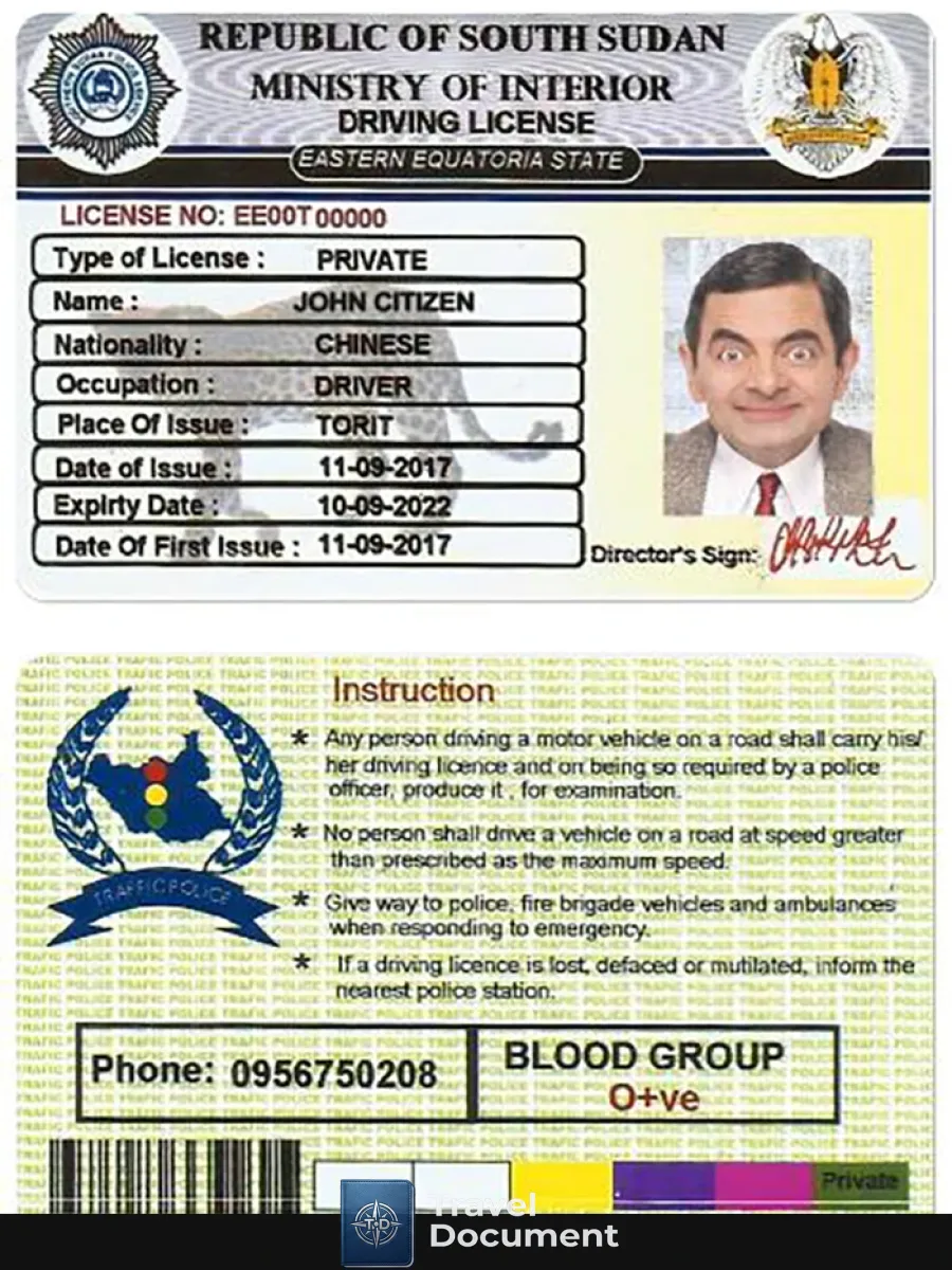 South Sudan Driving License — Driver License