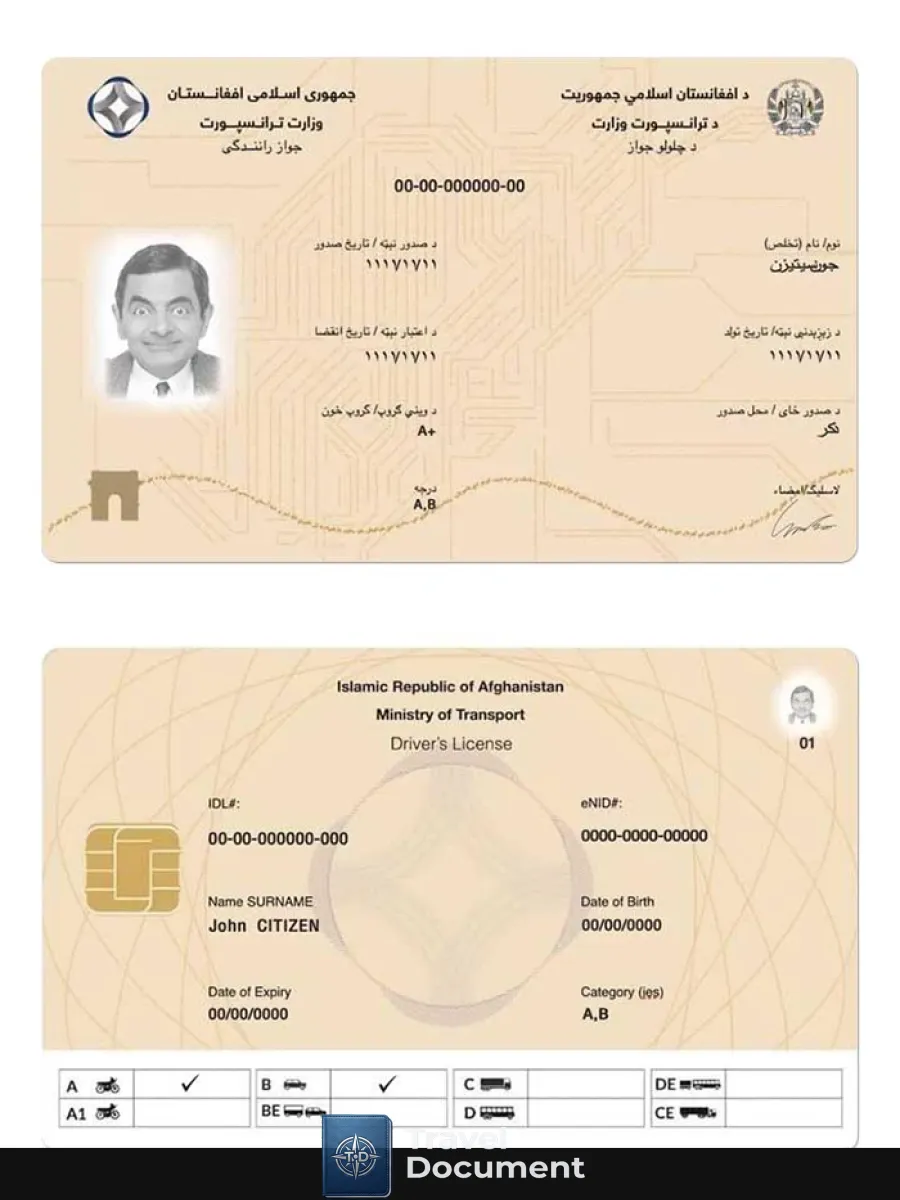 Afghanistan Electronic Driving License 2019 Present — Driver License