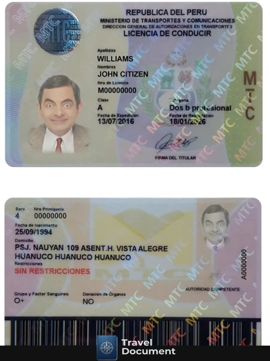 Peru Driving License — Driver License