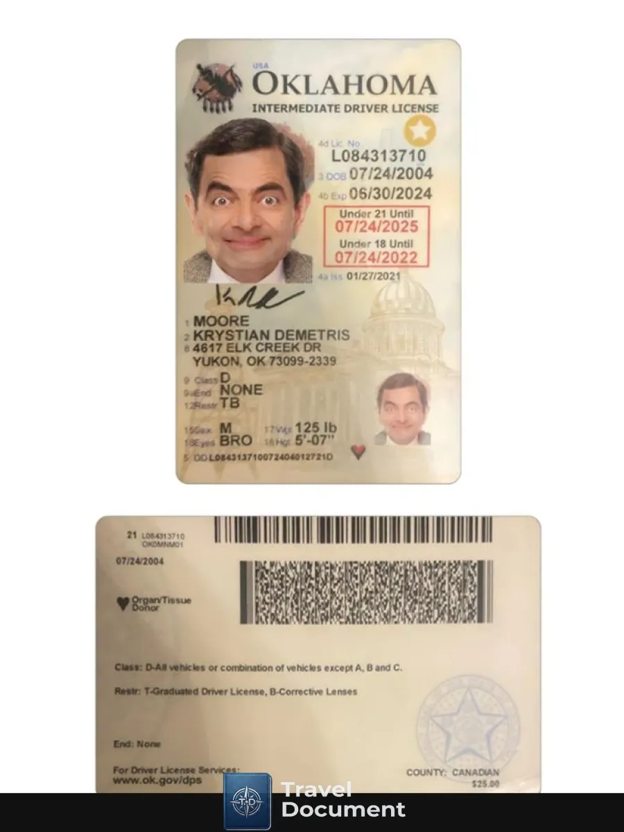 Usa Oklahoma Under 21 Driving License — Driver License