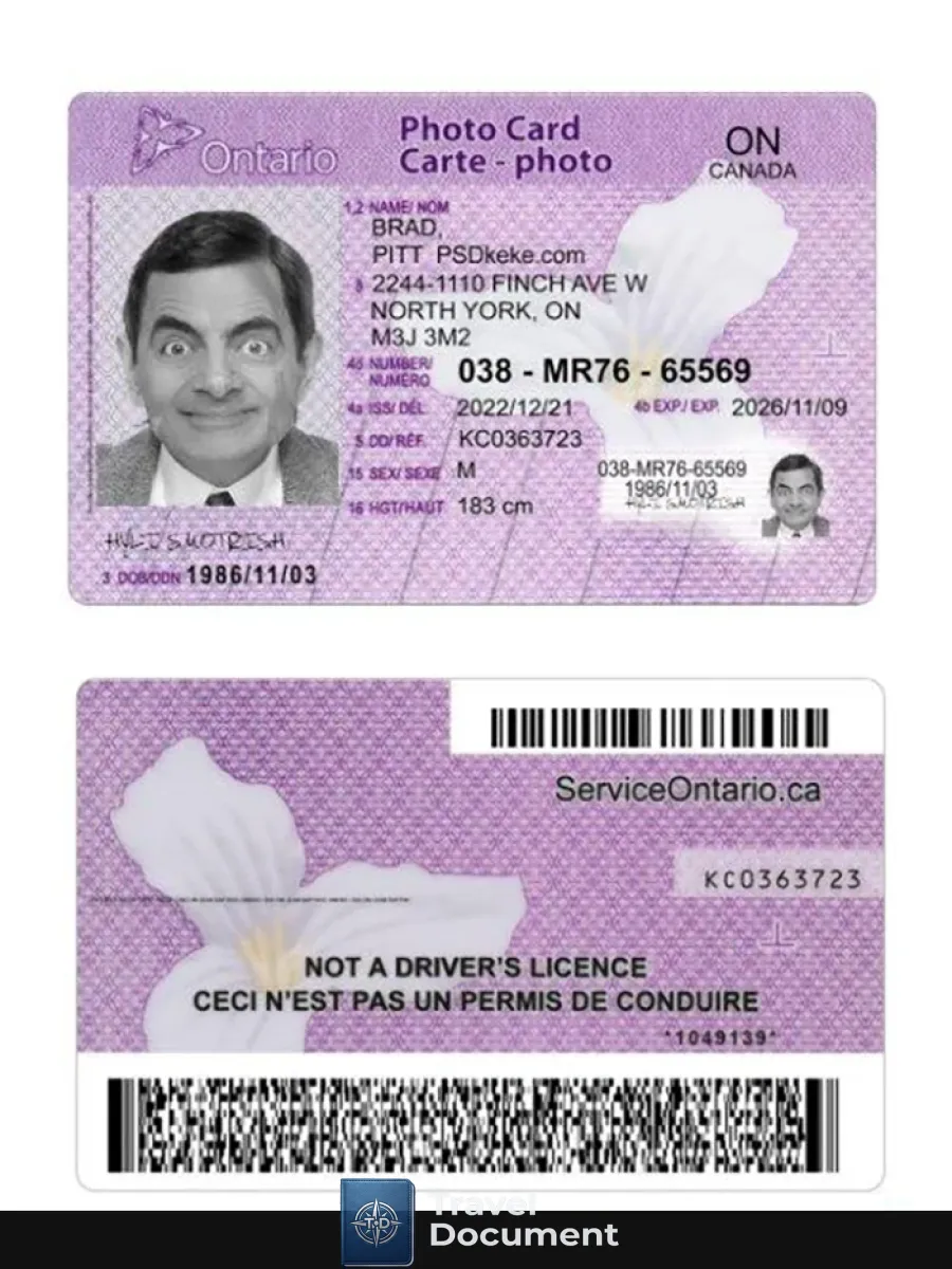 Canada Ontario Photo Card — ID Cards