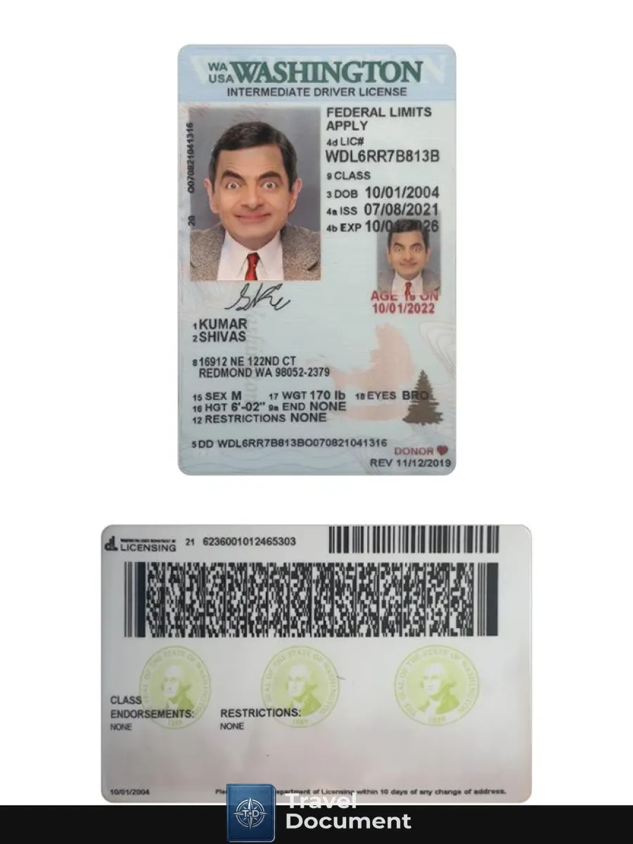 Usa Washington Under 21 Intermediate Driving License — Driver License