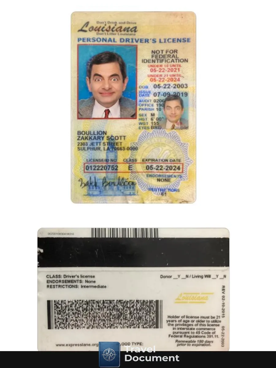 Usa Louisiana Under 21 Driving License — Driver License