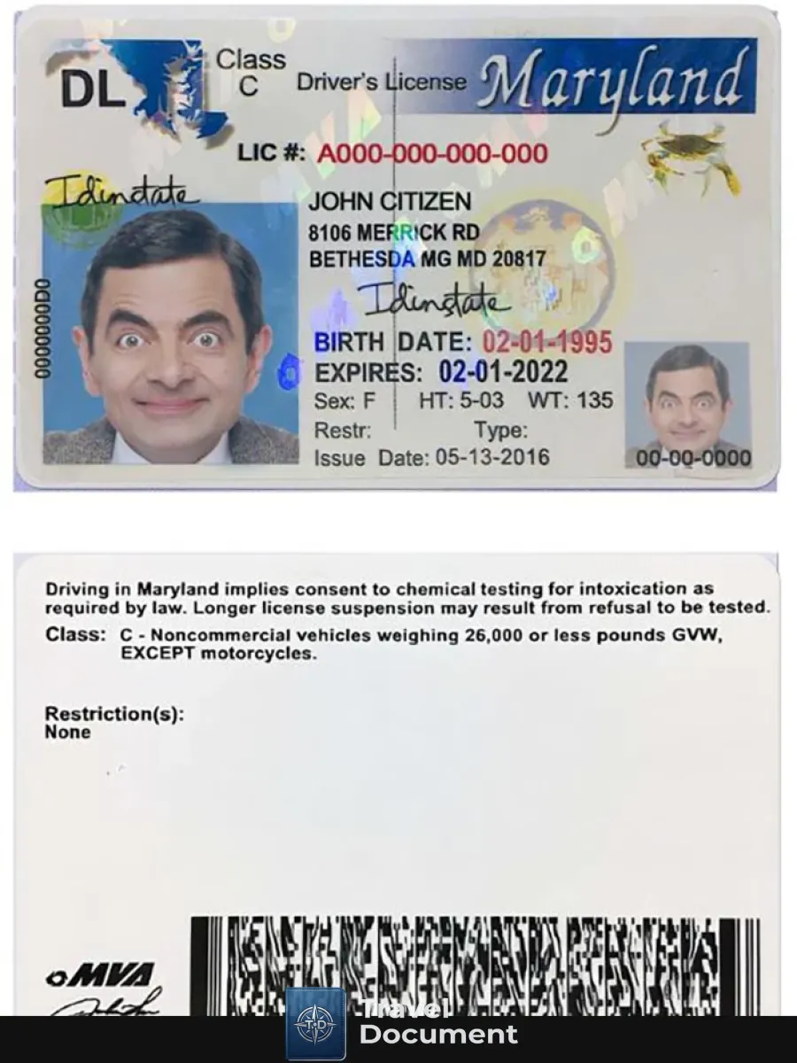 Usa Maryland Dl 2003 2016 — Driver License
