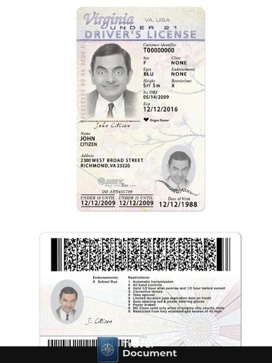 Usa Virginia Driving License Under 21 New Version — Driver License