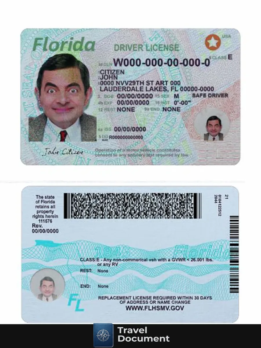 Usa Florida Driving License 2018 Present — Driver License