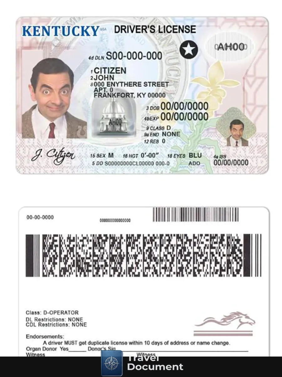Usa Kentucky Driving License — Driver License