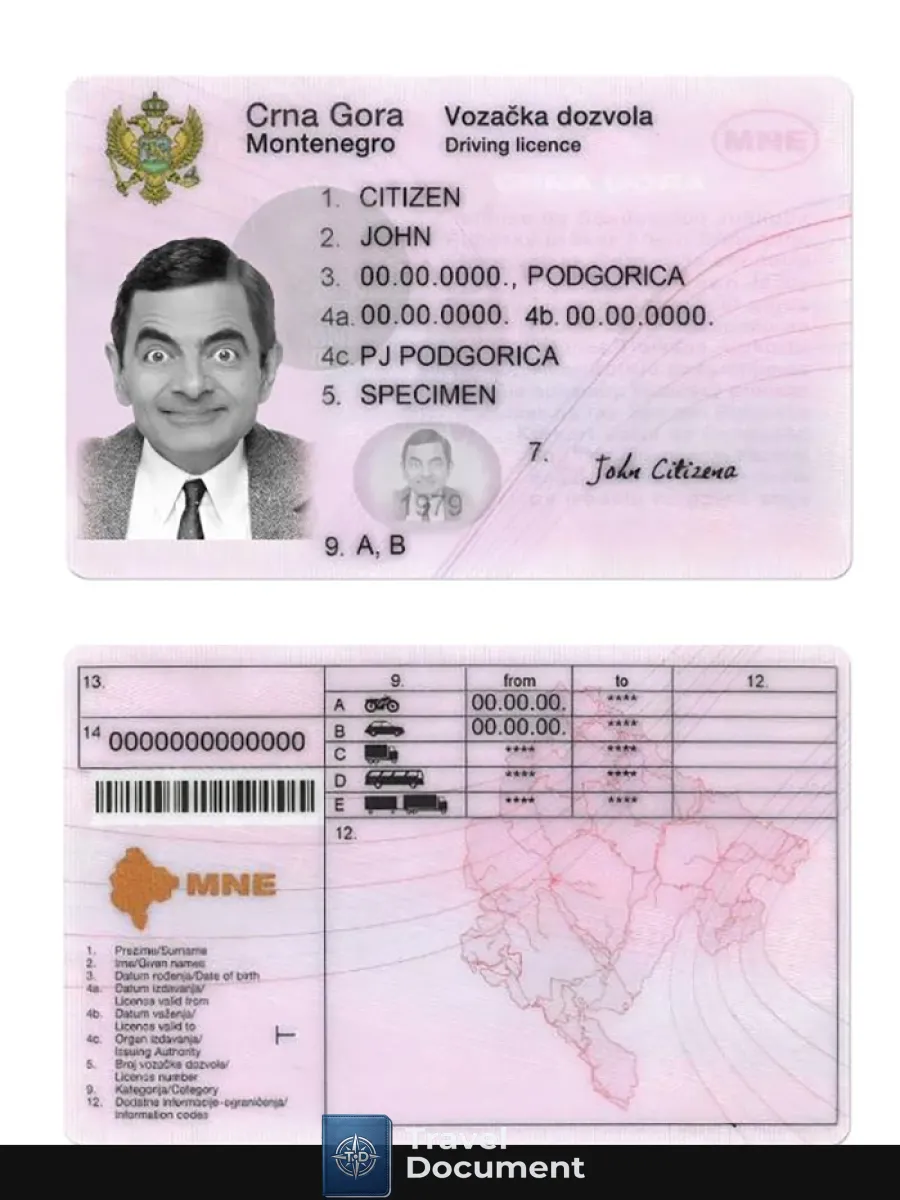 Montenegro Driving License — Driver License