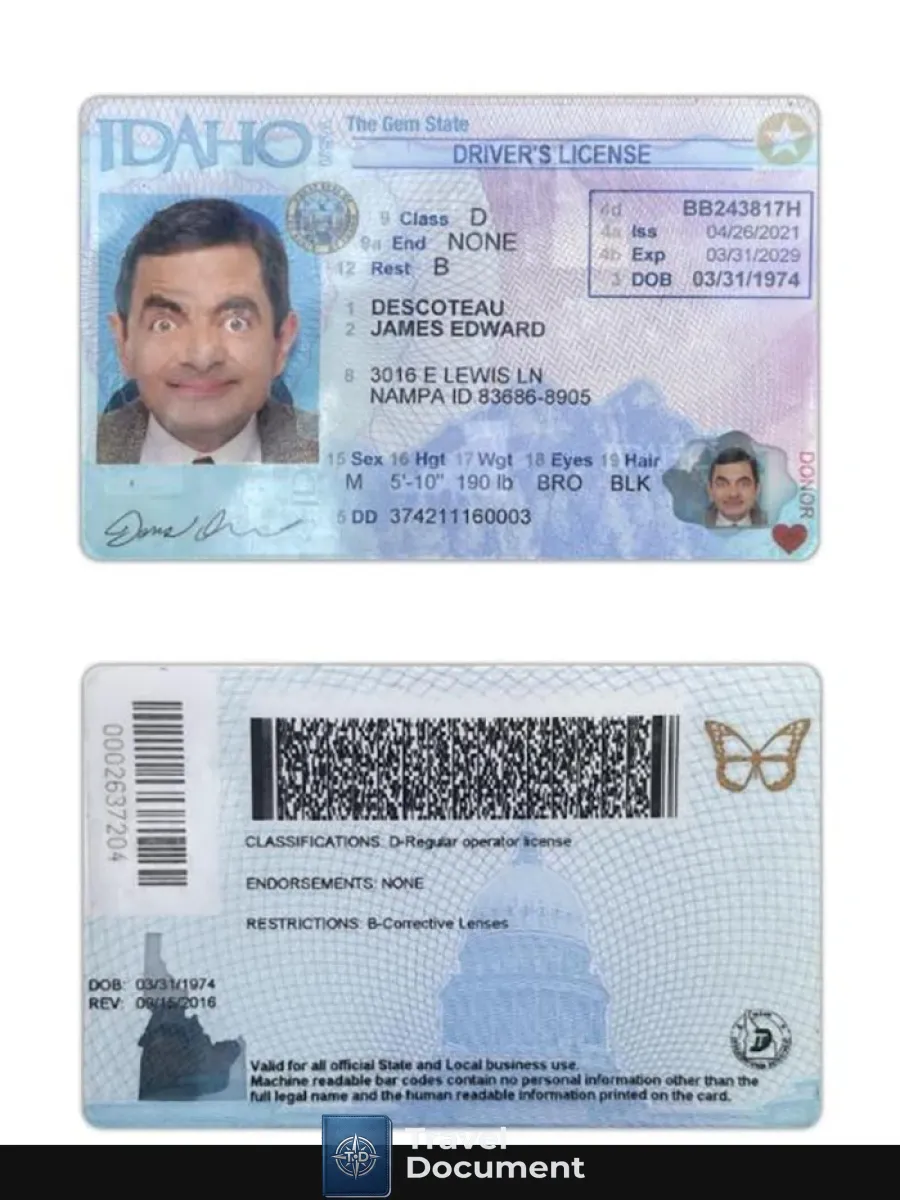 Usa Idaho Driving License 2021 Present — Driver License