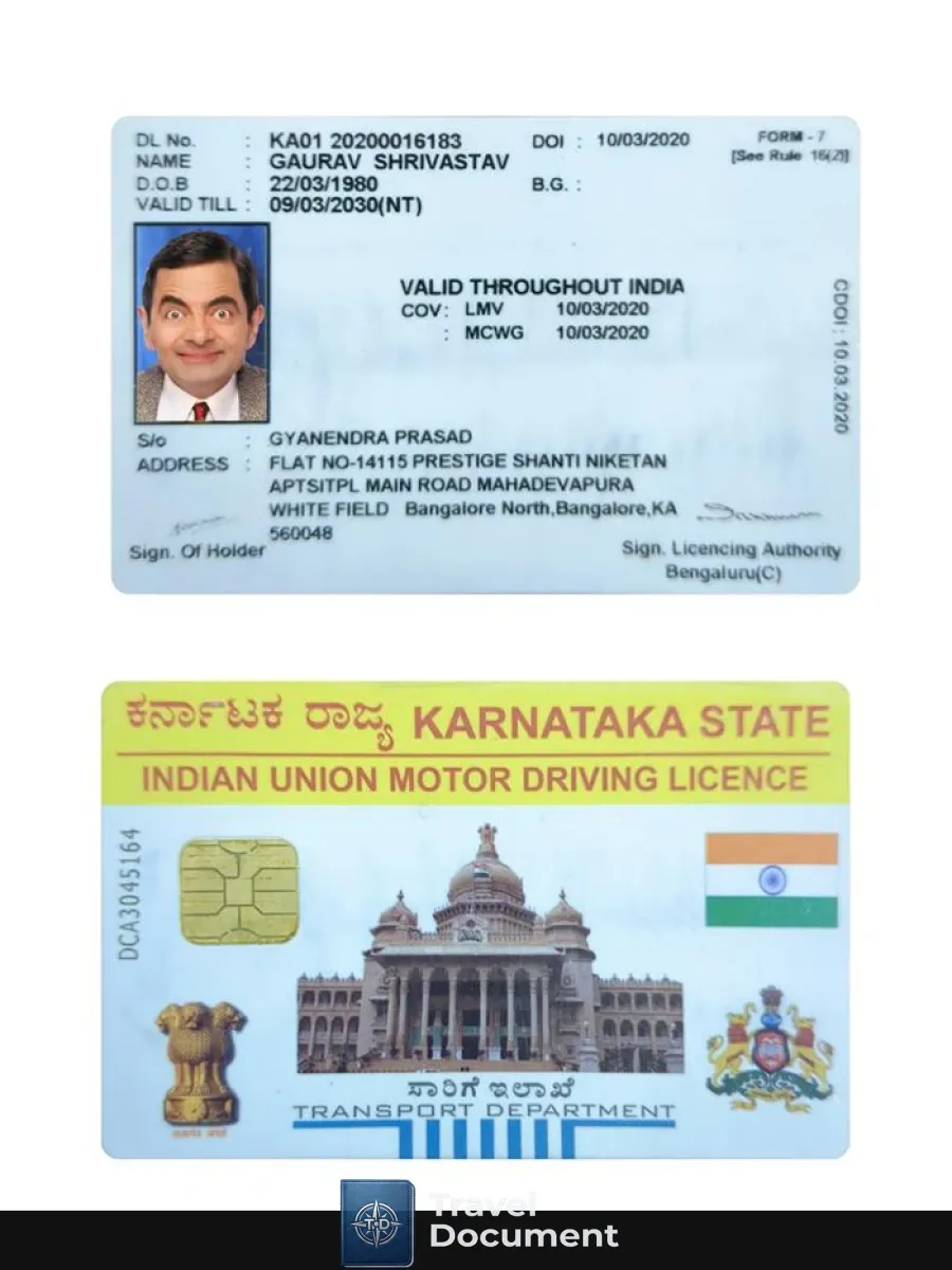 India Karnataka State Motor Driving License — Driver License