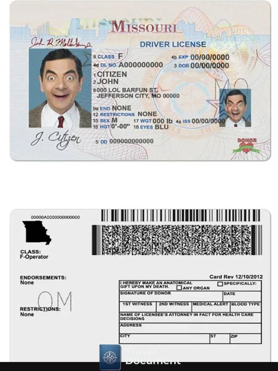 Usa Missouri Driving License — Driver License